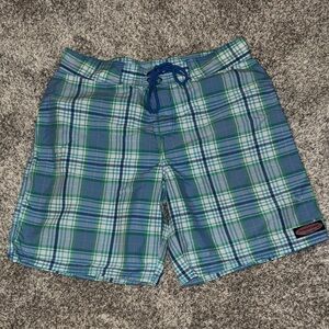 Vineyard Vines Blue and Green Plaid Men's Hybrid Shorts